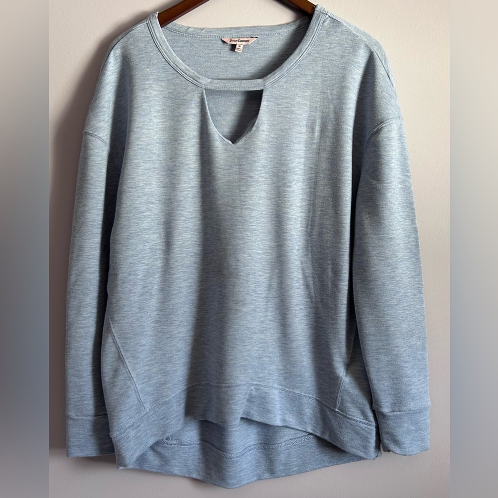 Juicy Couture Blue Marled Keyhole Cutout Long Sleeve Sweatshirt Size Medium